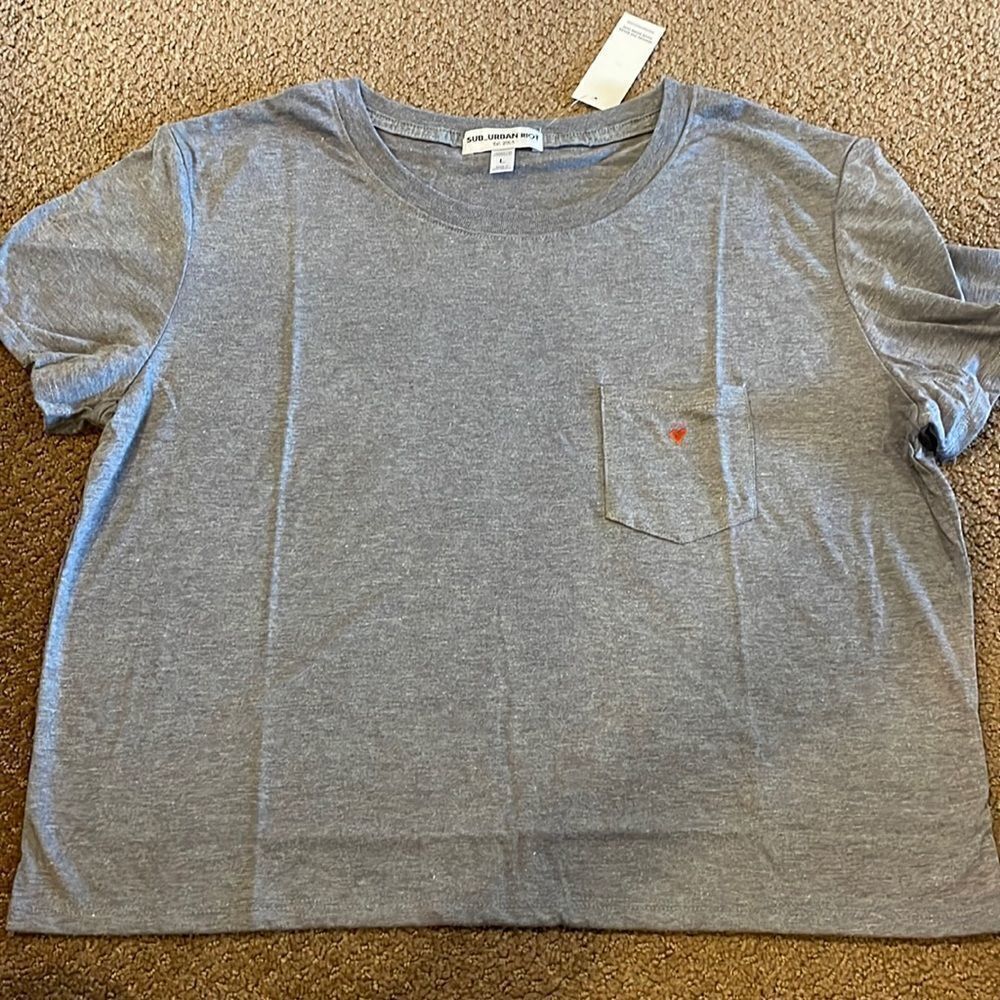 Suburban Riot Women’s Grey with Embroidered Pocket Heart Cropped T-Shirt